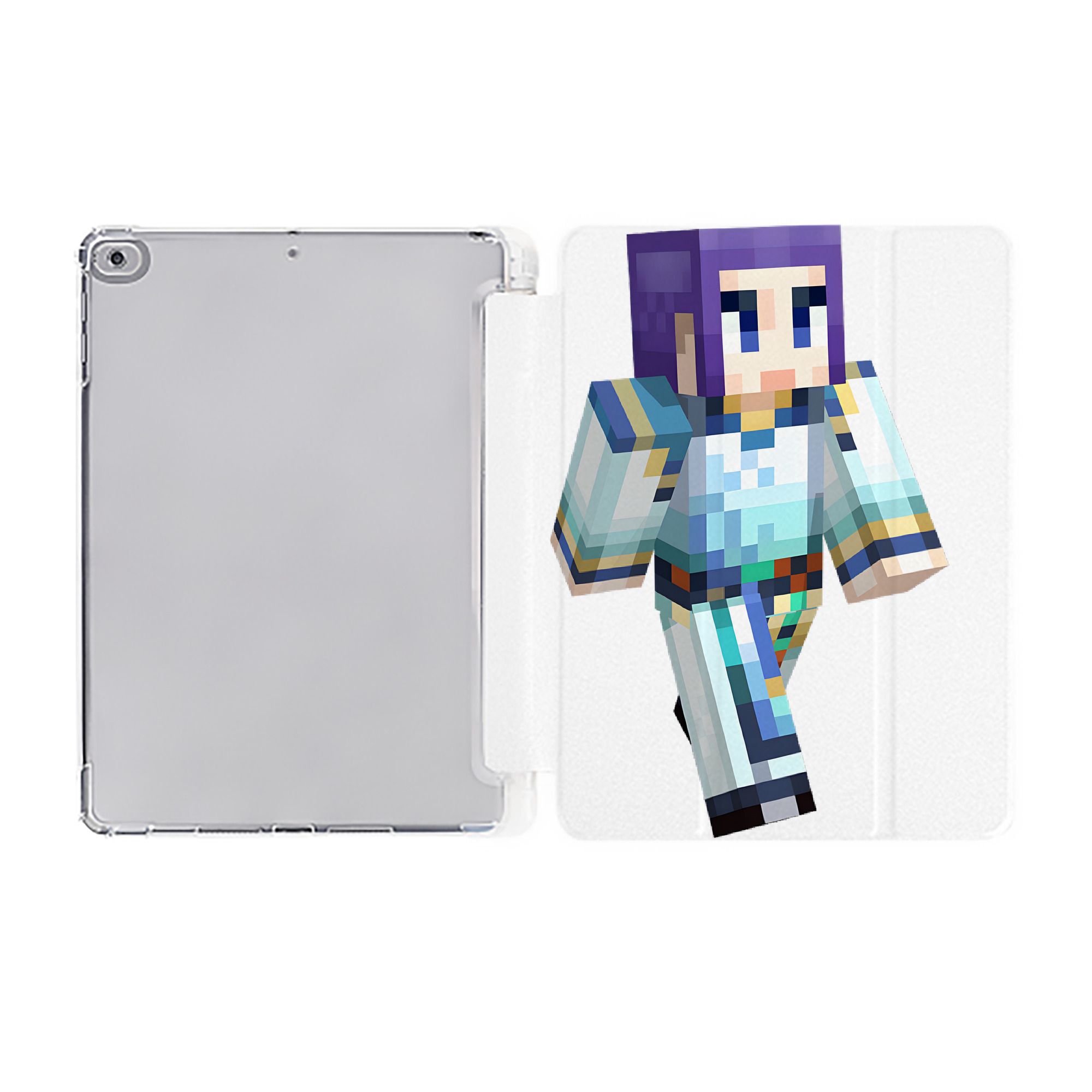 （画像用） マインクラフト ブロックの世界 Minecraft MC Block world IPad ケース ペン収納付き 三つ折りスタンド PUレザー×シリコン 対応機種9.5/10.5/10.9インチ